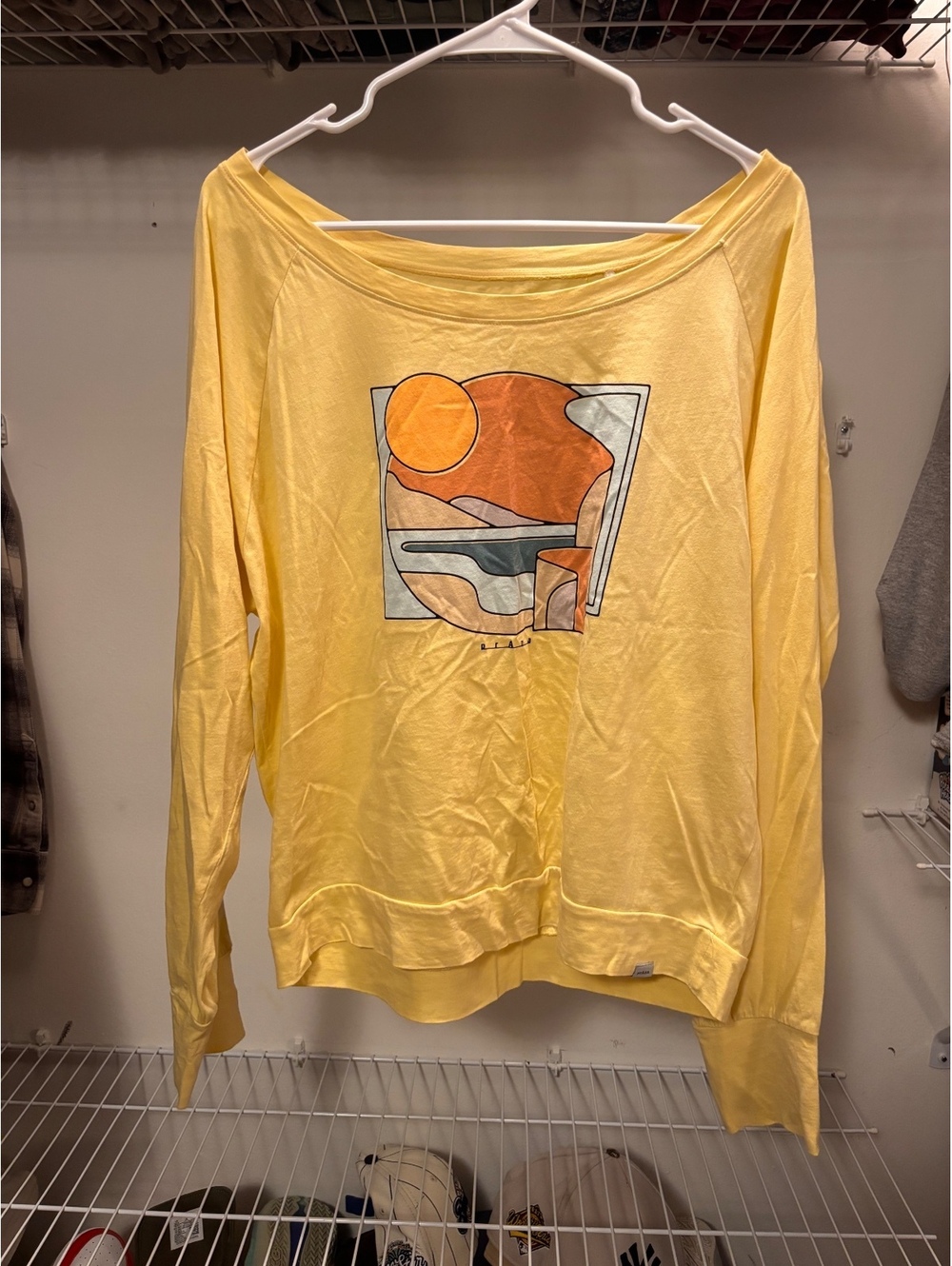Prana Yellow Long Sleeve Graphic Shirt Large